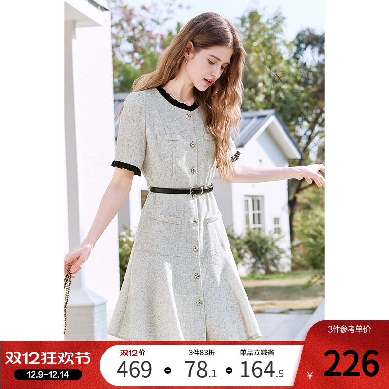 betu百图法式小香风荷叶边连衣裙女2025年夏季新款淑女气质裙子