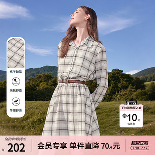 betu百图大放格子长袖连衣裙女衬衫裙2026年春季新款小个子裙子