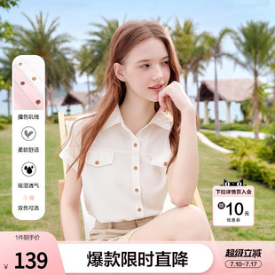 betu百图撞色工装风衬衫女短袖2026年夏季新款百搭宽松垂感衬衣