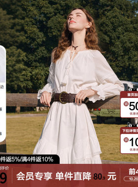 betu百图法式蕾丝荷叶边连衣裙女2026年春秋新款白色气质收腰裙