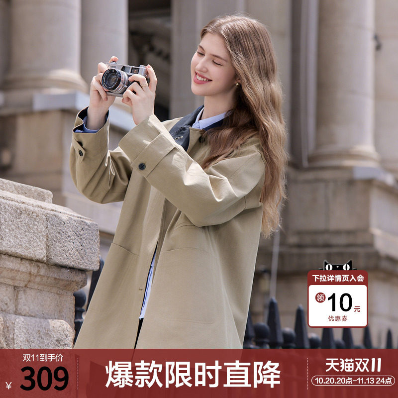 betu百图设计感卡其色风衣巴恩风外套女2026年春秋新款小个子大衣