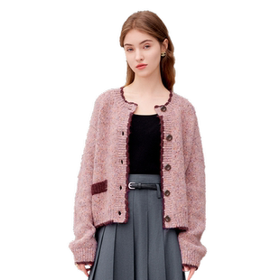betu百图女装2024年秋装新款法式复古减龄小香风短款毛衣外套