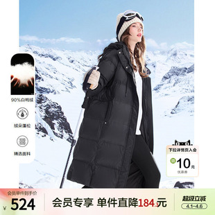 新款 鸭绒厚外套 2025年冬季 betu百图黑色连帽加厚羽绒服女中长款