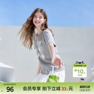 betu百图可爱心型图案T恤女短袖2025年夏季新款半袖正肩体恤衫