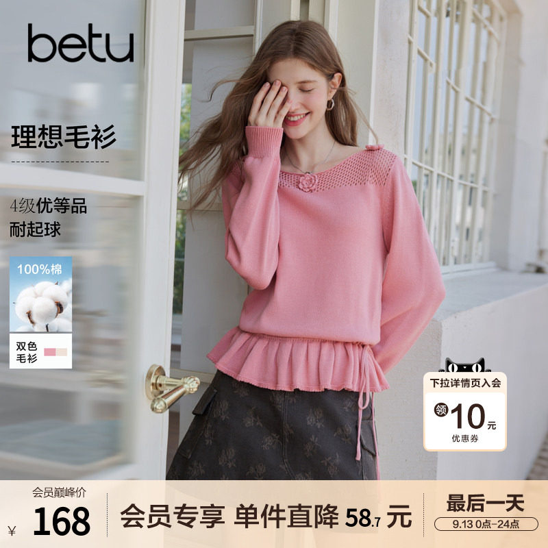 betu百图法式温柔风立体钩花镂空针织衫女2026年秋季新款毛线衣图片