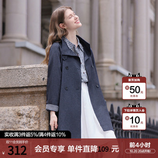 betu百图高级感深蓝色立领风衣外套女2026年春秋新款中长款大衣