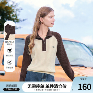 betu百图半拉链针织衫 polo领复古毛衣 女套头2024年秋季 新款