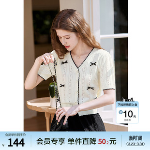短款 新款 线衣 女2025年夏季 betu百图小香风立体蝴蝶结V领针织衫