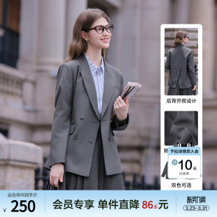 小个子双排扣西服 新款 betu百图通勤风灰色西装 外套女2026年春季
