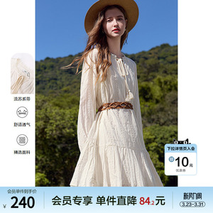 betu百图温柔风重工刺绣连衣裙女2026年春季新款蕾丝花边A字裙