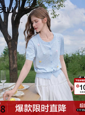 betu百图设计感蝴蝶结薄款针织衫女2026年夏季新款短袖线衣开衫