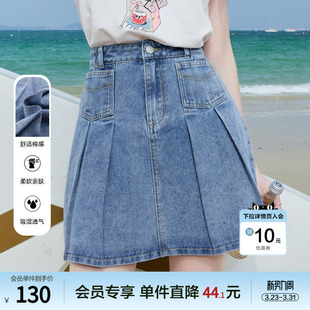 betu百图原色高腰牛仔短裙女百褶裙2025年夏季 小个子半身裙 新款