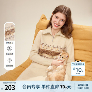 betu百图复古费尔岛钩花半拉链毛衣裙女2025年冬季新款连衣裙
