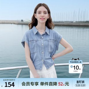 设计感宽松牛仔衫 betu百图浅蓝色牛仔衬衫 新款 2025年夏季 女短袖