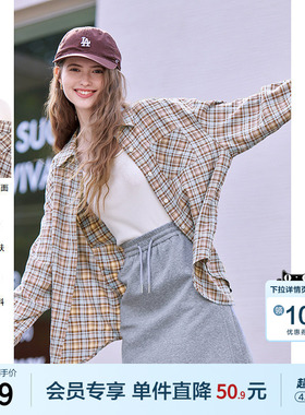 betu百图英伦风橙色格子衬衫女2026年春季新款长袖气质衬衣外套