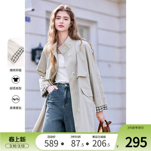 betu百图时尚单排扣立领挺括风衣女2026年春季新款中长大衣外套