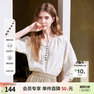 betu百图圆领V衩气质衬衫 2025年夏季 新款 休闲宽松衬衣 女七分袖