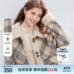 betu百图复古拼接格子仿羊羔绒外套女2025年冬季 加厚间棉外套 新款