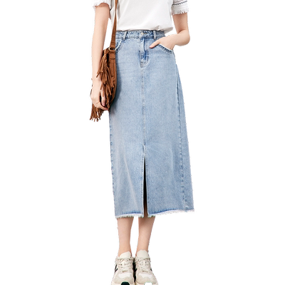 betu百图女装2025年夏季新款复古开叉牛仔半身裙女小个子中长裙