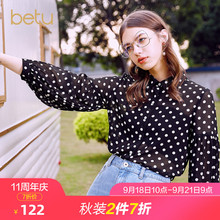 复古港风韩版 上衣 宽松灯笼袖 女长袖 百图波点衬衫 2019春秋新款