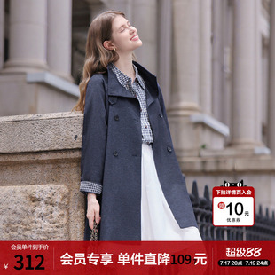 betu百图高级感深蓝色立领风衣外套女2026年春季新款中长款大衣