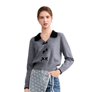 betu百图法式小香风蝴蝶结V领针织衫女2025年秋季新款短款毛衣