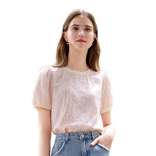 betu百图独特别致绣花衬衫女士短袖2025年夏季新款法式气质衬衣