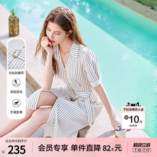 betu百图气质蓝白条纹衬衫裙女连衣裙2026年夏季新款腰带连身裙
