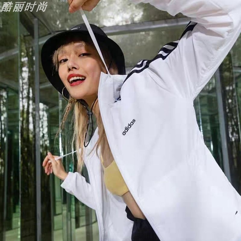 阿迪达斯外套男女款防晒衣Adidas新款韩版运动服白色正品EB3989