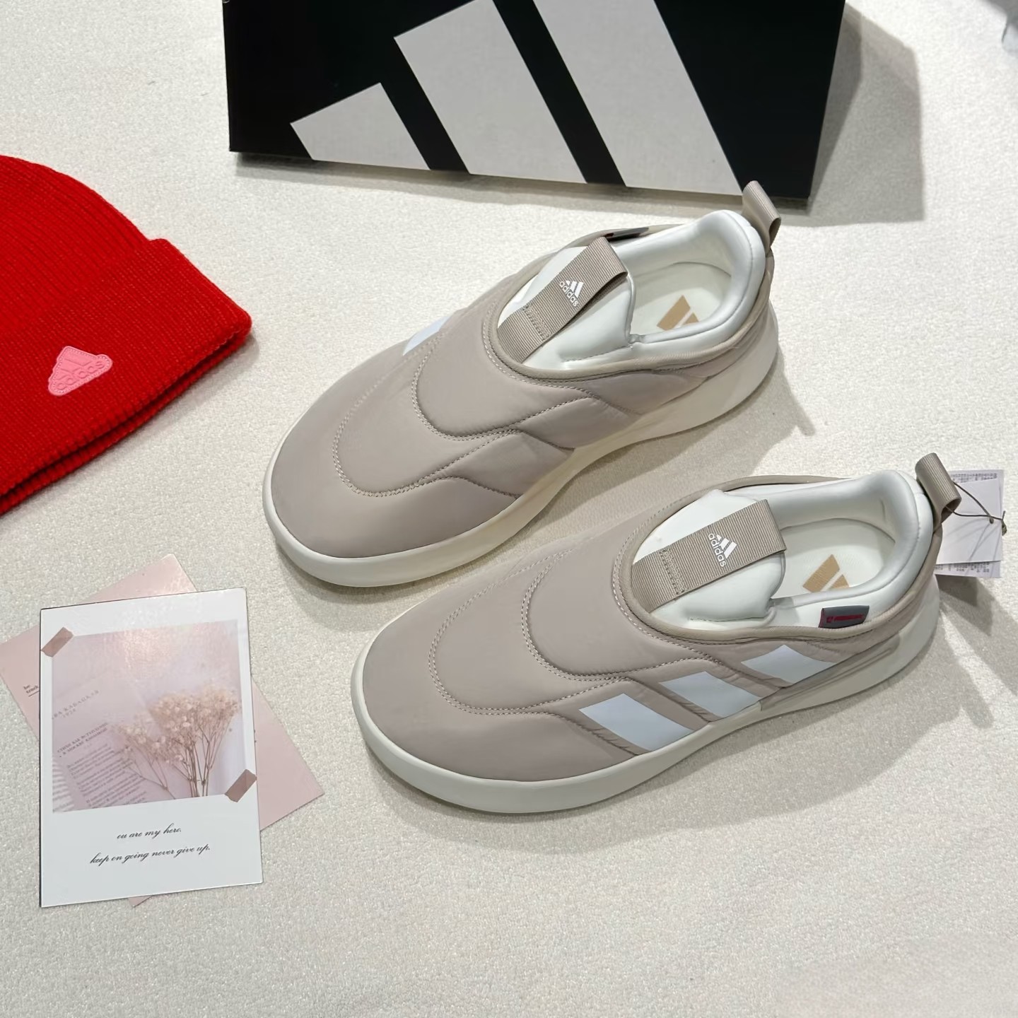 阿迪达斯三叶草女子棉鞋Adidas冬季新款一脚蹬男鞋保暖增高面包鞋