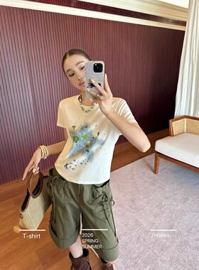 【甜馨专享】五角星短袖T恤女2026夏季新款洋气修身显瘦百搭上衣