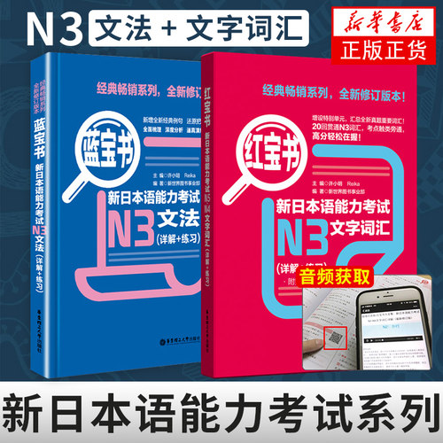 【2本套】日语n3 红蓝宝书 蓝宝书文法(详解+练习)+红宝书文字词汇(详解+练习) 新日本语能力考试N3 日语考试真题新标准日语