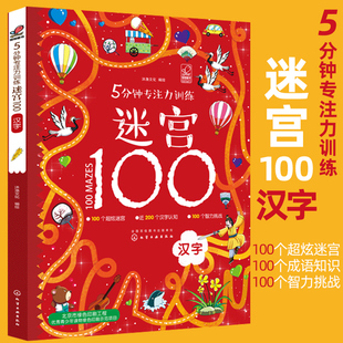 5分钟专注力训练迷宫100汉字 幼儿迷宫大冒险 专注力开发与培养智力观察力专注力大考验婴幼儿思维训练益智游戏 正版