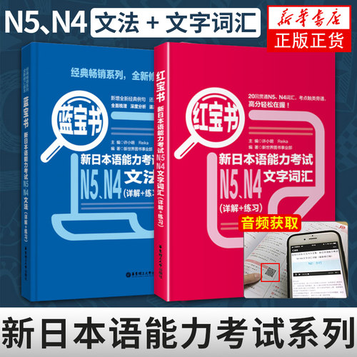正版日语N5N4红蓝宝书日语n4n5红宝书文字词汇+蓝宝书文法详解日语入门自学零基础新标日初级新日本语能力考试N4N5单词语法书真题