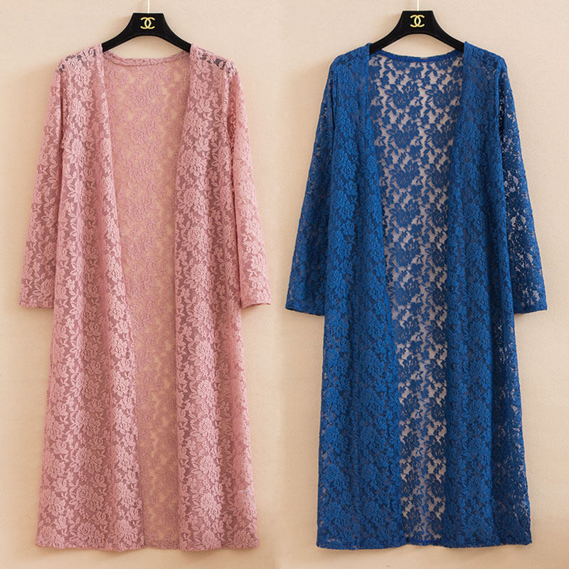 2019 Hollow Lace Cardigan Mid length version summer Long sleeve Thin section Sunscreen lady Large Shawl coatin the Women's clothing/Boutique , Large size women  category - from Buy2taobao.com to provide professional Taobao agent buy service