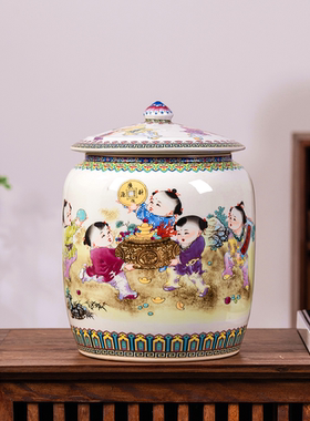 景德镇茶叶缸陶瓷大号高档带盖普洱存白茶饼密封七子饼家用罐招财