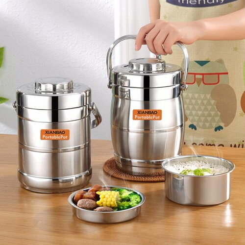 304不锈钢保温饭盒加厚保温桶大容量成人便当盒3层真空手提锅饭桶