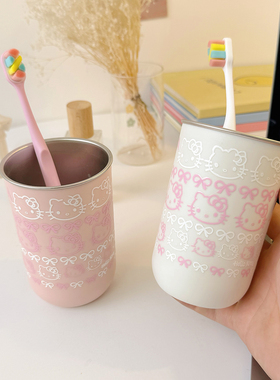儿童卡通304不锈钢漱口杯学生宿舍洗漱杯可爱Kitty家用创意刷牙杯