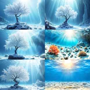 鱼缸背景贴纸海洋高清图龙鱼缸系列3D立体壁纸自粘外贴静电贴