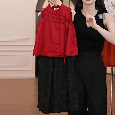 女童新中式国风汉服套装夏季2026新款马甲阔腿裤儿童表演服两件套