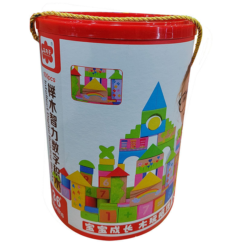 木丸子桶装积木玩具幼儿堆砌木制