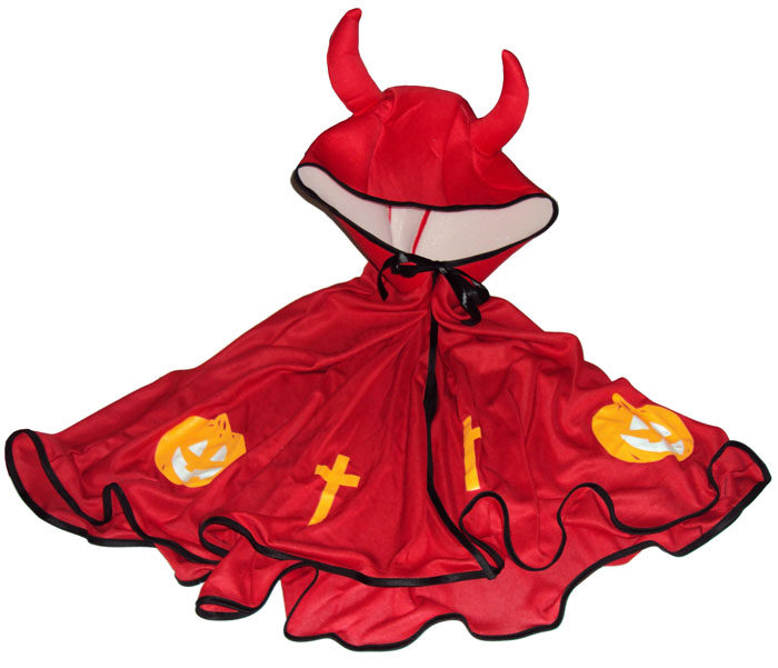 儿童牛角披风幼儿园万圣节表演服装连帽道具衣服红色黑色紫色包邮