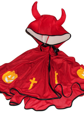 儿童牛角披风幼儿园万圣节表演服装连帽道具衣服红色黑色紫色包邮