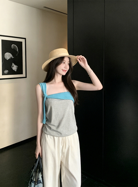 Drawdream 设计感撞色针织抹胸背心女夏小众修身显瘦百搭吊带上衣