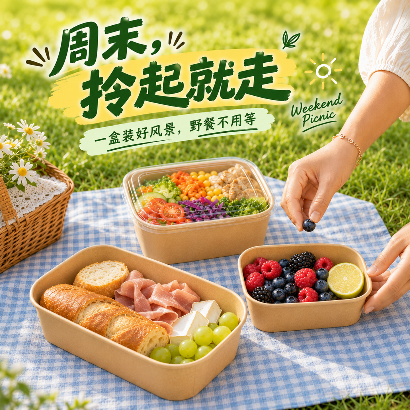 春游露营水果户外一次性打包盒网红野餐甜品沙拉寿司烤肉便当盒