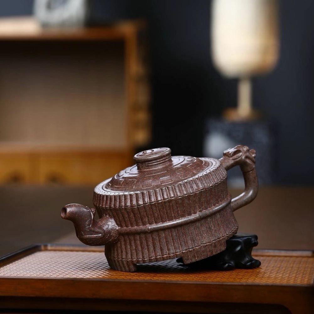 280毫升一捆竹中式茶壶原底槽清泥功夫茶壶龙头八卦壶柴烧紫砂壶