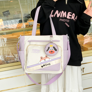 卡通斜挎包女帆布包学生补习上课包大容量单肩包时尚简约手提通勤