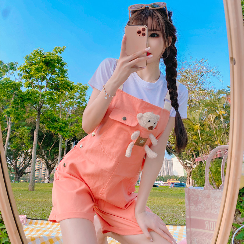 小个子牛仔背带裤女2021新款宽松洋气减龄学生可爱小熊连体短裤夏|ruв категории Женская одежда, джинсы - от Buy2taobao.com для оказания профессиональной услуги покупки агента Taobao