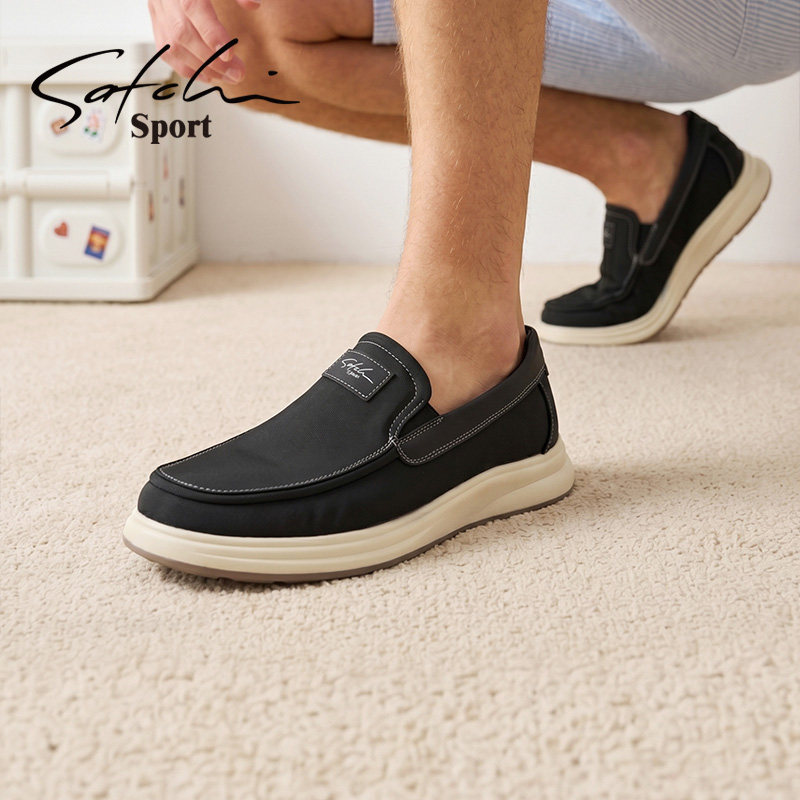 Satchi Sport/沙驰运动休闲简约男一脚蹬布鞋懒人驾车乐福鞋软底