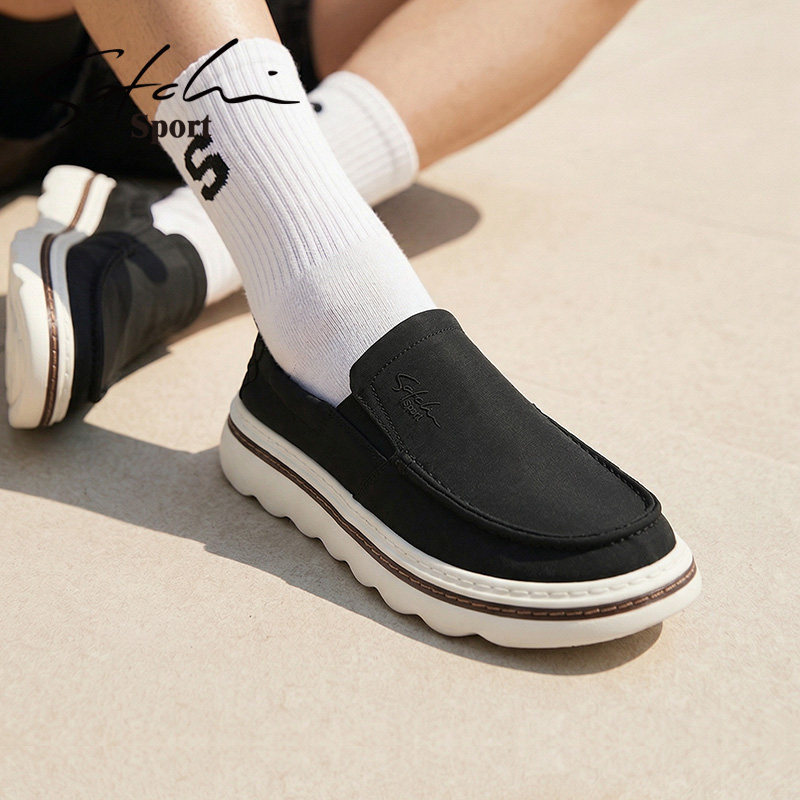 Satchi Sport/沙驰运动休闲风男士布鞋一脚蹬乐福鞋夏季厚底透气